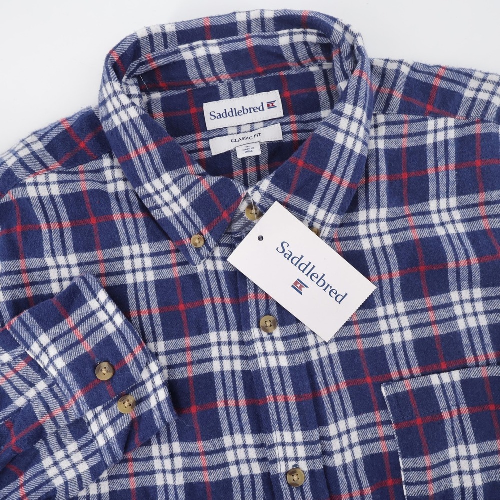 NEW Saddlebred Plaid Flannel Button Down Shirt Blue Long Sleeve Mens XL Shirt